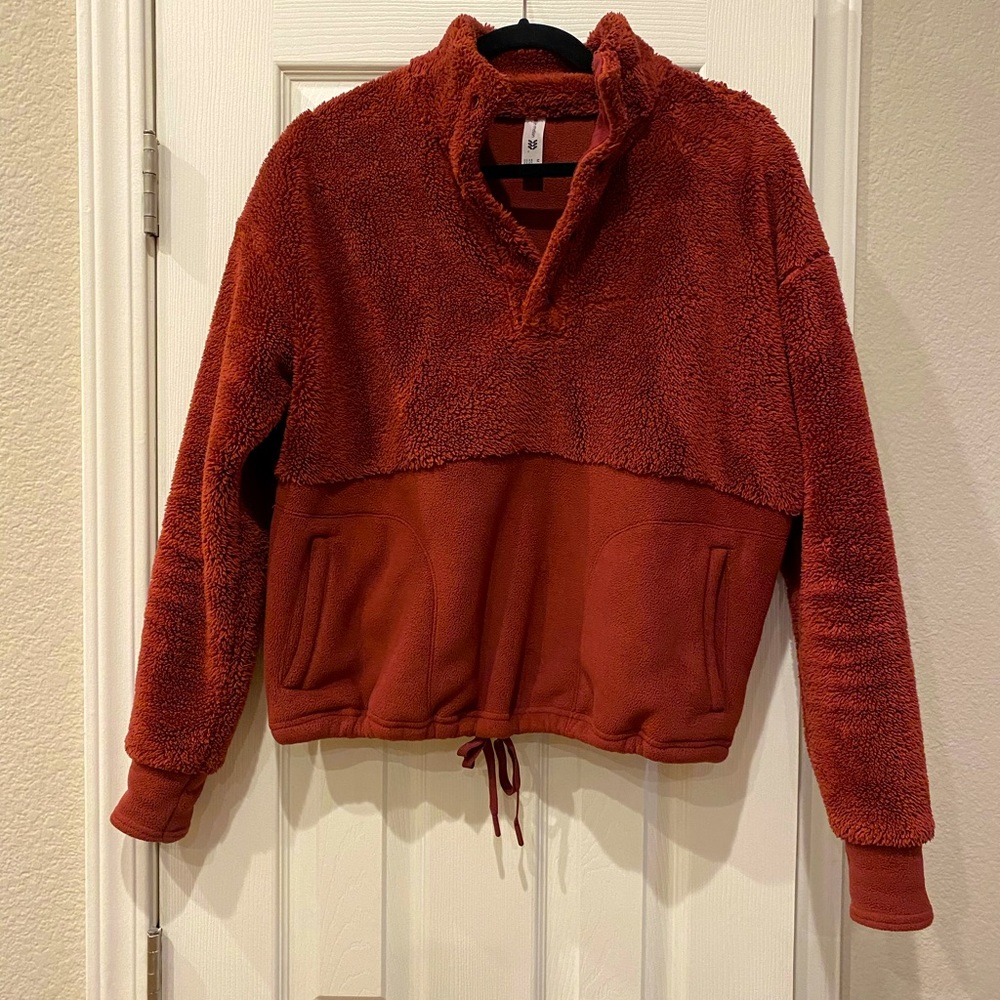 Fleece cropped drawstring sweatshirt